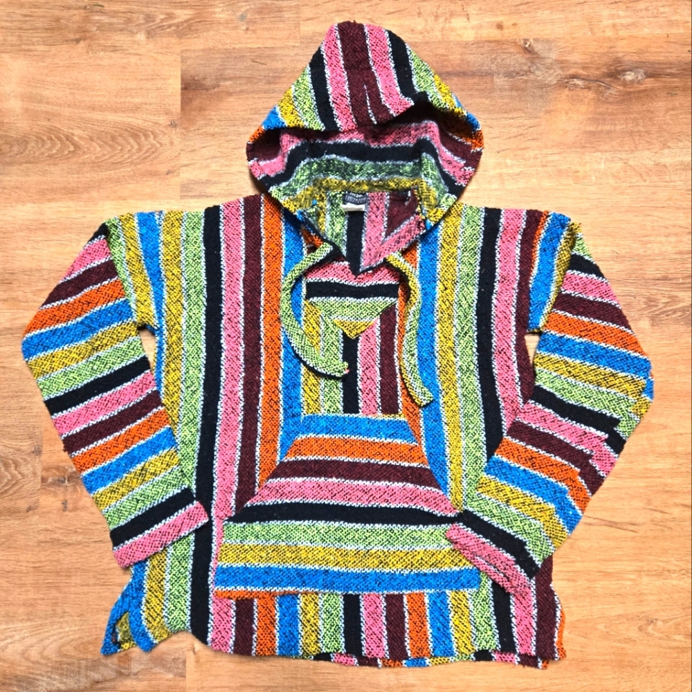 EARTHBOUND Blue, Green, and Pink Baja Hoodie Sweater